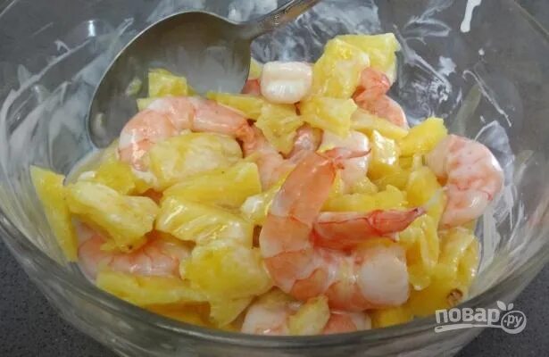 Рецепт салат с креветками ананасом курица