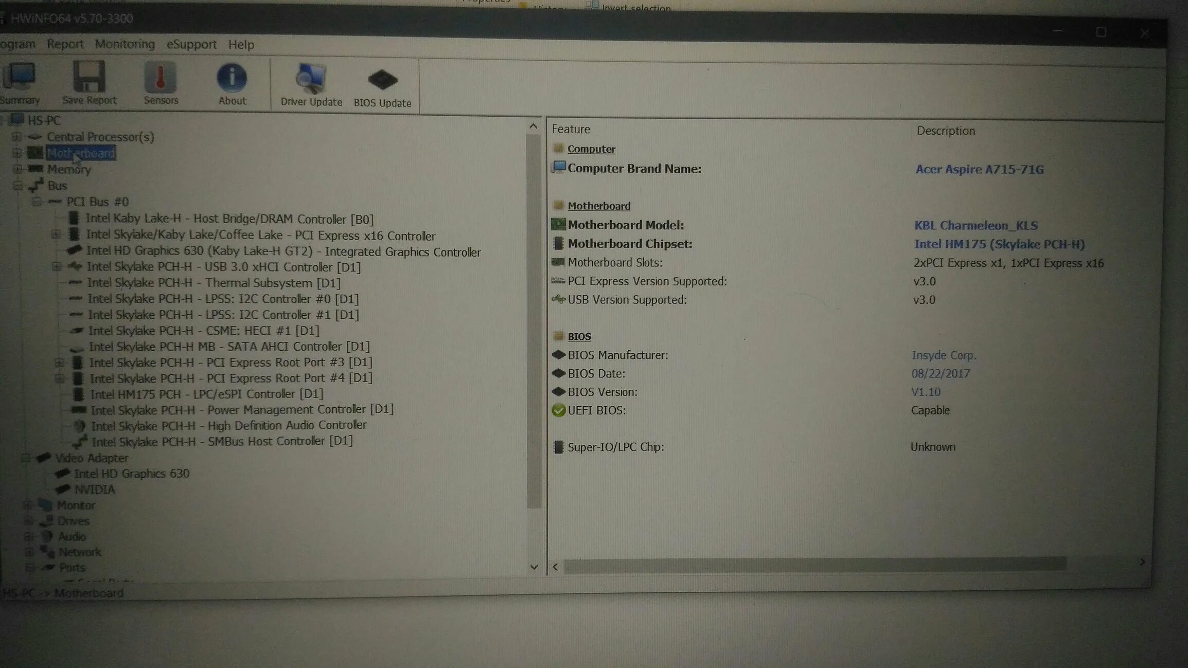 Intel i2c controller. Aspire a715 71g 57. скриншот с техническими характеристиками acer aspire. intel hm175 (скайлейк pch-h). skylake-y pch.