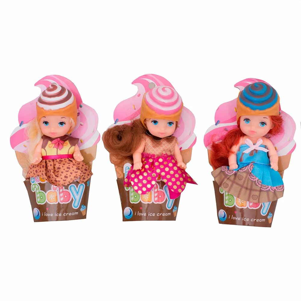 Кукла Junfa Toys "сладкая", 12 см, dh2210a. Кукла в рожке. Мини-кукла belly капкейк в зеленом, 14 см, dh2128e. Sweet игрушка