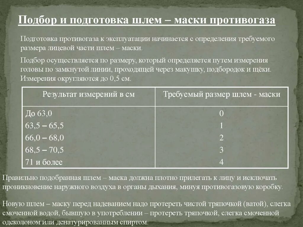 Измерение размеров противогаза