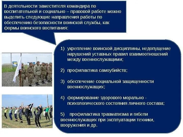 Части военной службы. Обеспечение безопасности воинской службы. Обеспечение безопасности военнослужащего. Организация службы войск. Деятельность командира.