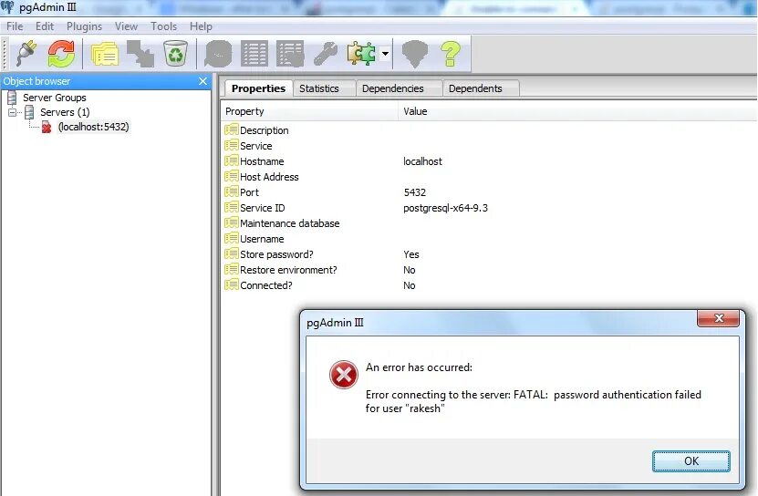 Unable to connect to server pgadmin 4