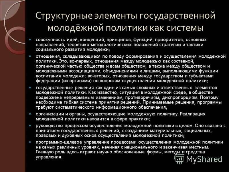 Направления в области молодежной политики. Элементы молодежной политики. Система государственной молодежной политики. Элементы государственной политики. Направления государственной молодежной политики.