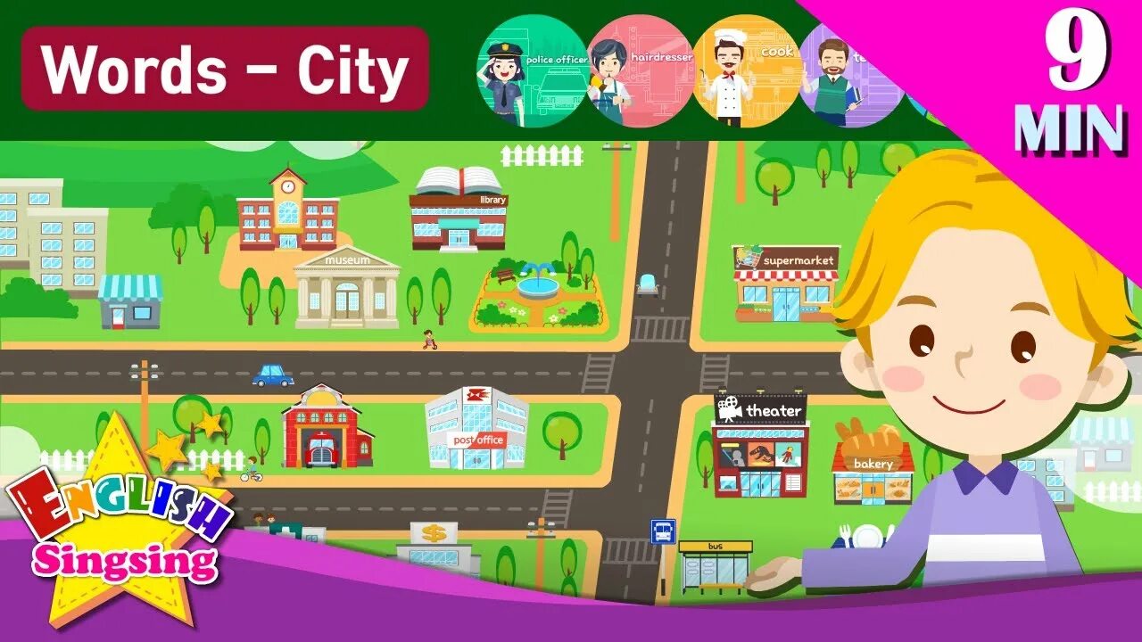 What your city town or village is. Video по теме City для детей. English Kids Town. City Words. Words for the City.