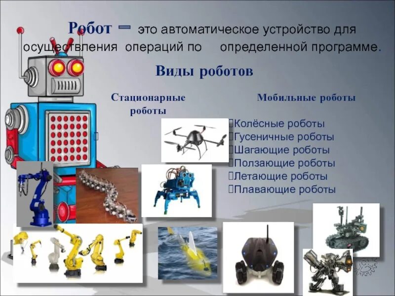 Робототехника 5 класс технология конспект урока. Виды роботов. Видыробототехнике. Типы роботов в робототехнике. Мобильные роботы шагающие.