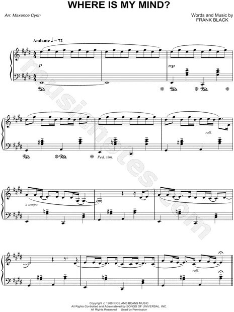 Where is my Mind Piano Ноты. Ноты where is my Mind пианино. Where is my Mind Ноты для фортепиано. Pixies where is my Mind Ноты для пианино. Вер из май майнд аккорды