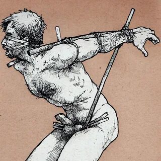 BDSM MALE DRAWINGS: Strong slave naked, gagged and tied up. This is the 140th pu