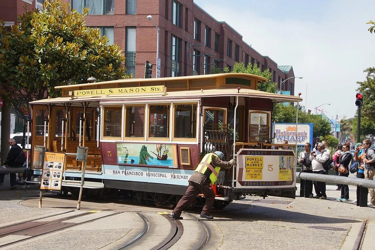 Канатный трамвай. Трамвай в Сан-Франциско. Cable car San Francisco. На канате трамвай.