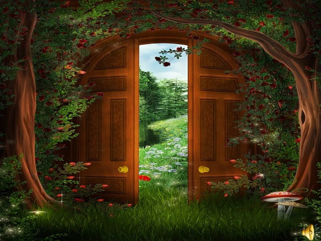 Открытая дверь в сказку. Сказочная дверь. Дверь в сказку. Красивая Сказочная дверь. Открытые двери в сказку.