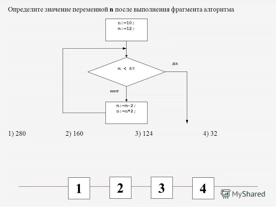 Значение n. Алгоритм тестирования. Значение переменной. Определите значение переменной m после выполнения алгоритма. Определите значение переменных после выполнения алгоритмов.