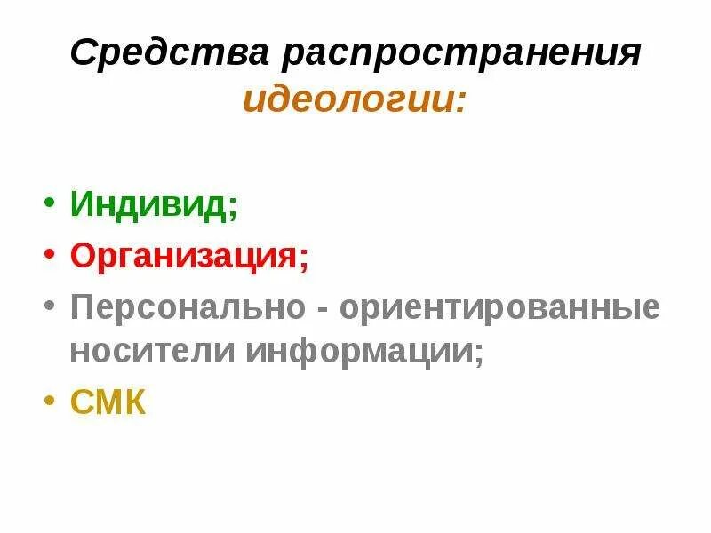 Отколовшийся от компании индивид. Механизмы распространения идеологий. Распределение идеологий. Политическая власть по широте распространения.