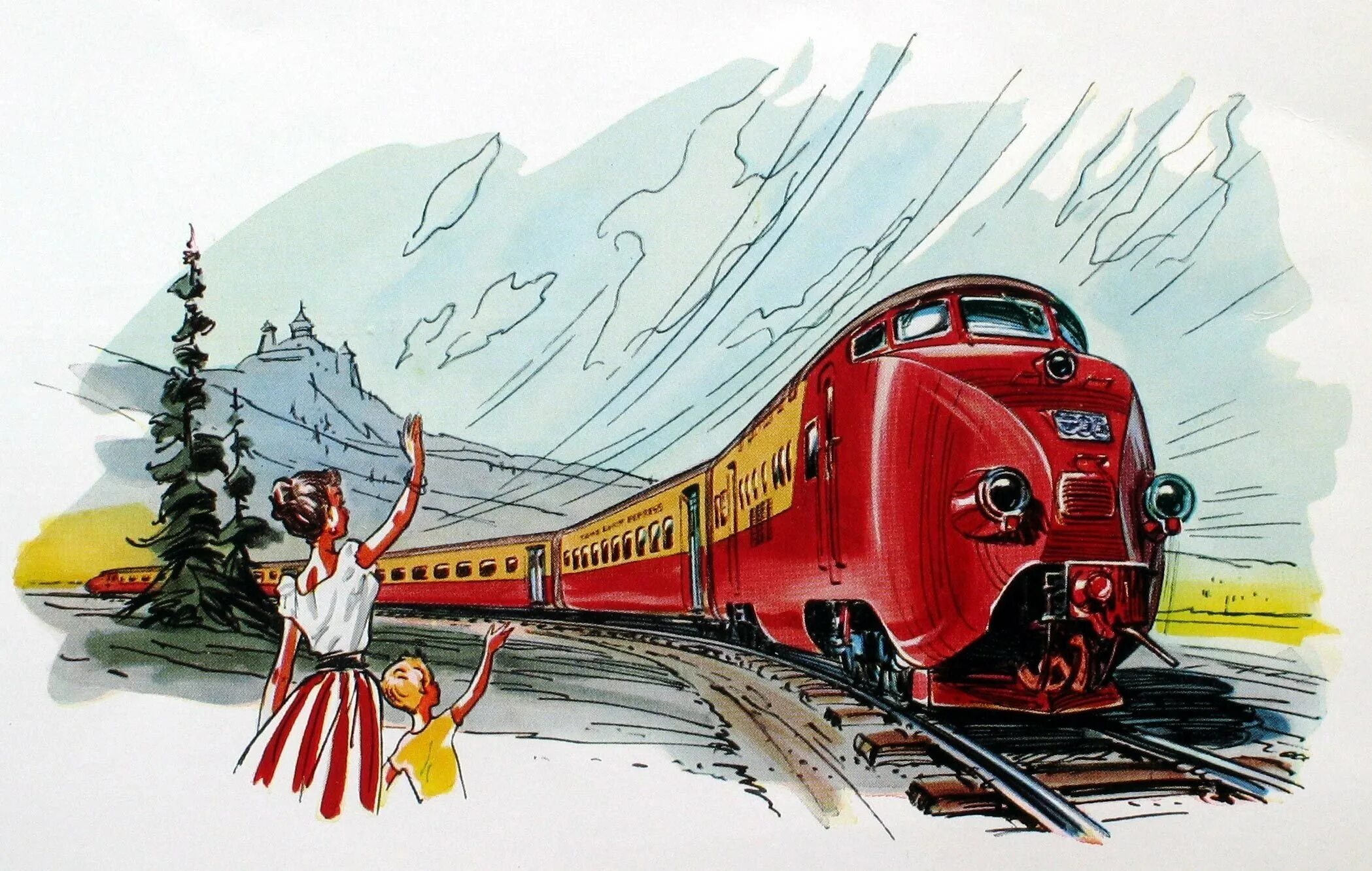 Семейные ценности ржд. Поезд рисунок. Железная дорога иллюстрация. Железная дорога, мультяшная. Поезд в мультяшном стиле.