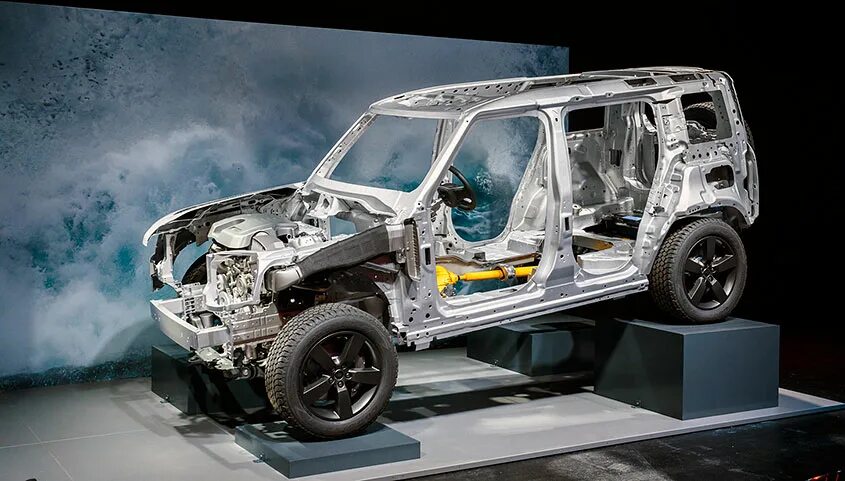 Кузов Defender 2020. Ленд Ровер Дефендер кузов. Defender Land Rover 2020 мотор. Ленд Ровер Дефендер алюминиевый кузов.
