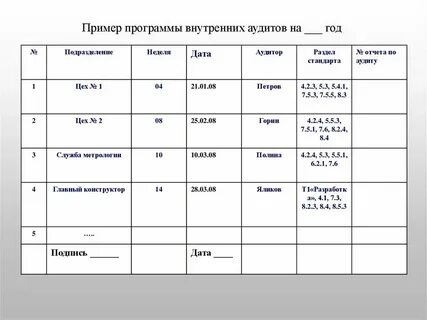 Программа аудита пример