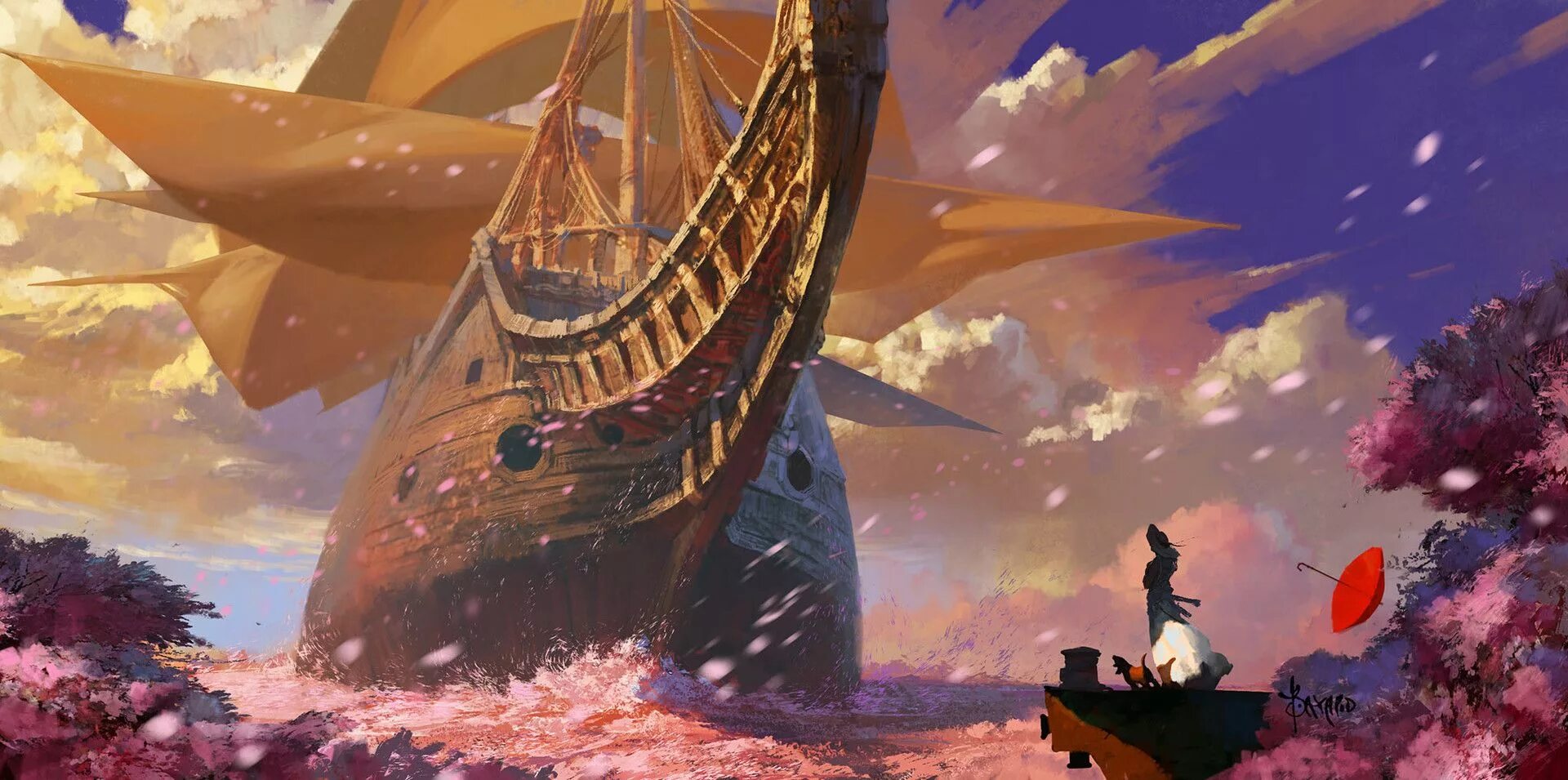 Море и синдбадов корабль. Летающий корабль аниме. летающий корабль фэнтези. корабль арт. корабль в небе арт.