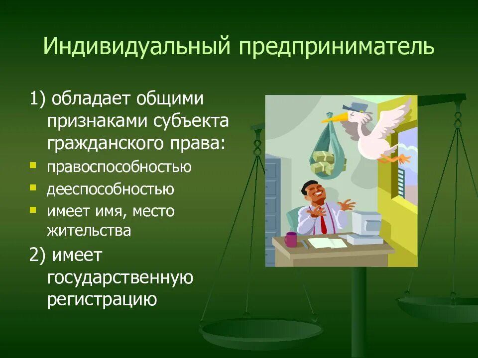 Индивидуальный предприниматель презентация. Индивидуальное предпринимательство. Индивидуальный предприниматель гражданское право. Частные предприниматели имеют право