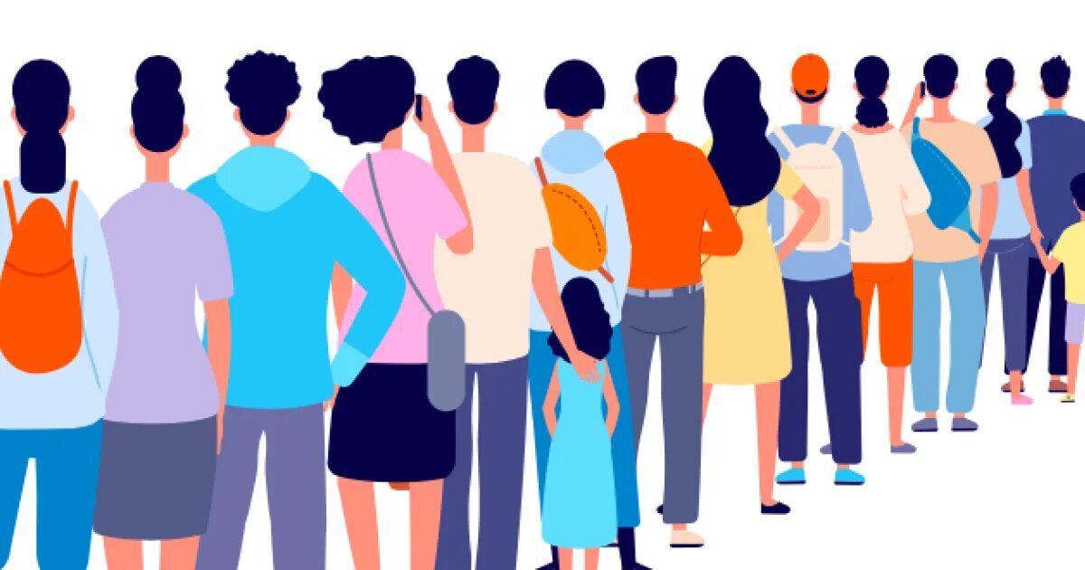 Queue size. Stay in queue. people standing in line illustration. crowd management solutions.