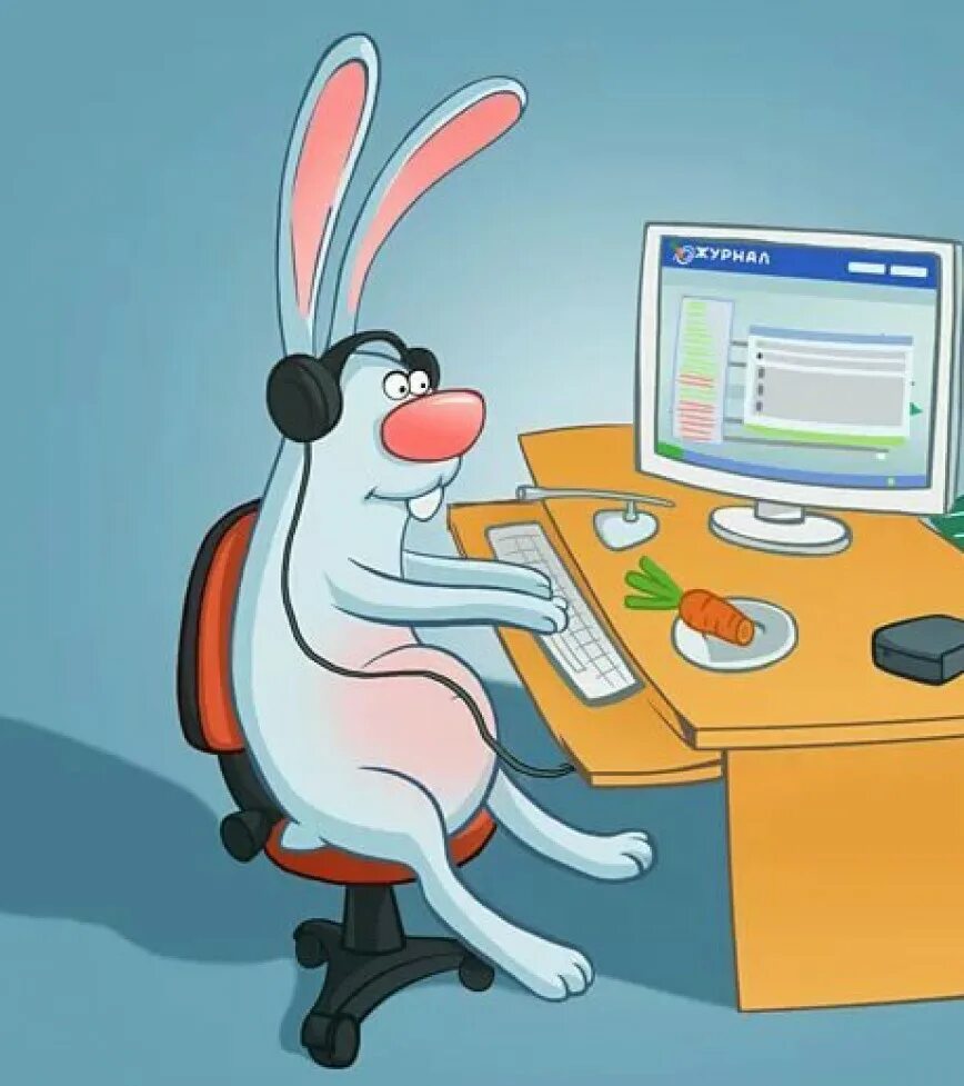 Заяц работаешь работаешь. Заяц за компьютером. кролик с компьютером. смешной компьютер. день компьютерщика.