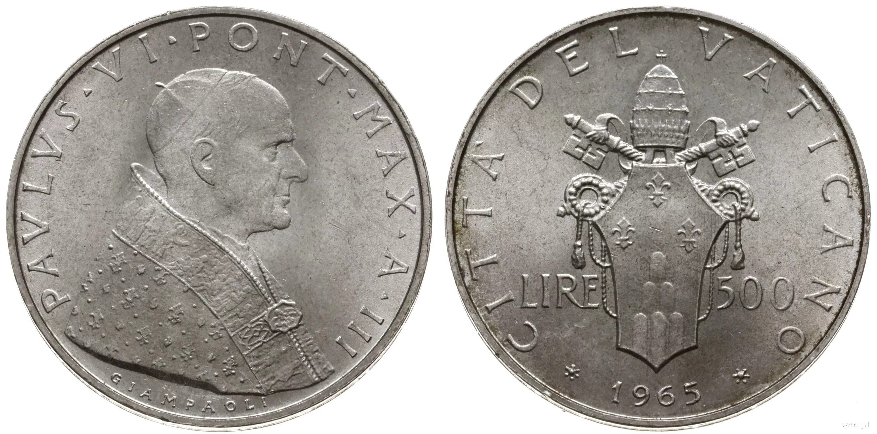 Ватикан 100 лир 1964. Ватикан 500 лир 1964. Vi 500