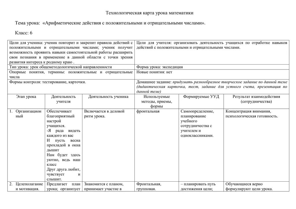 Тех карта урока математики 3 класс