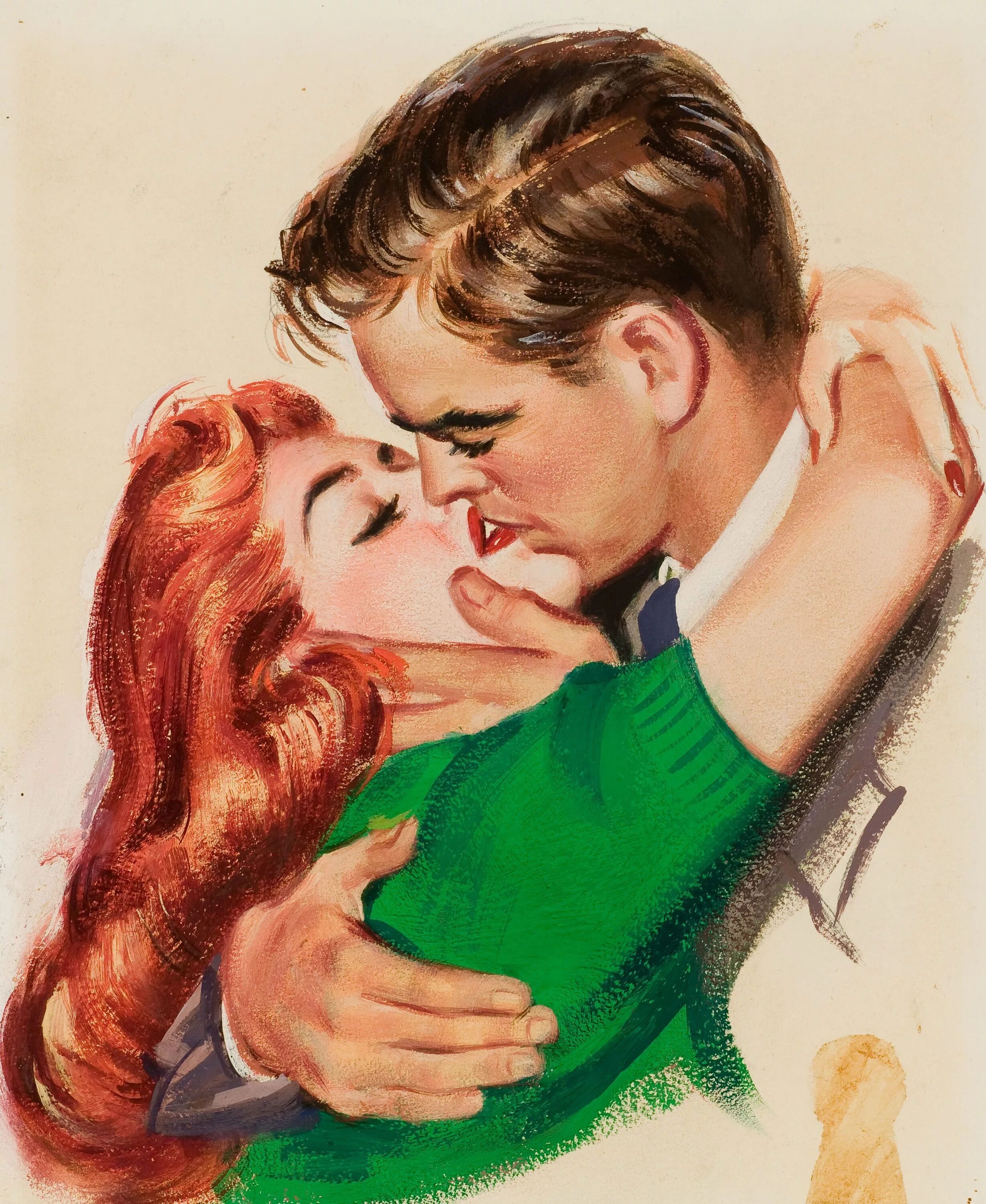 Мужчина целует жену. Иллюстратор: Джон Уиткомб. Джон Уиткомб картины. Джон Уиткомб иллюстрации. Пин ап мужчина и женщина.