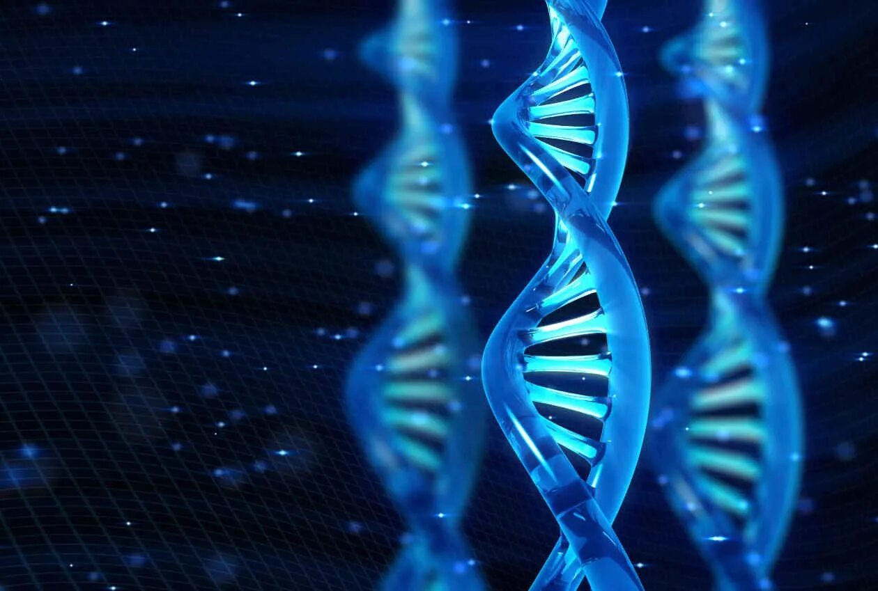 ДНК. Цепь ДНК. Спираль ДНК. Спираль ДНК синяя.