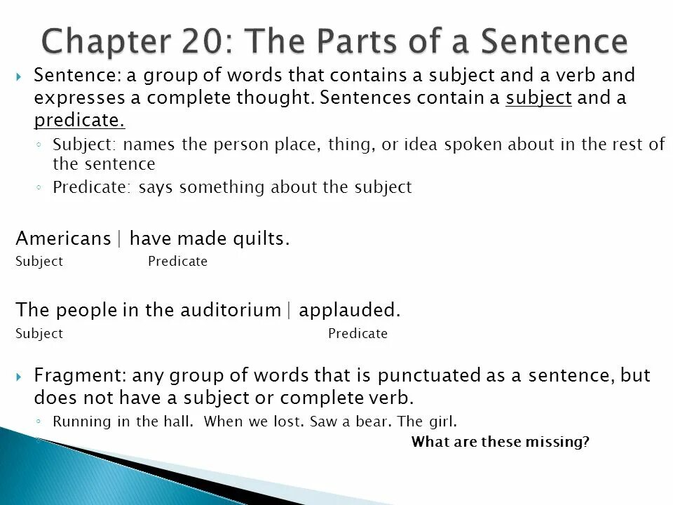 Sentences and thinking. It as the subject of the sentence. Parts of sentence. Complete subject or complete Predicate of a sentence. Subject Group.
