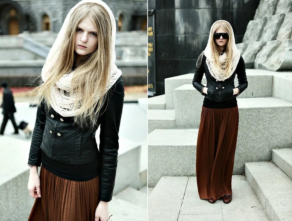 теплая куртка к длинной юбке.