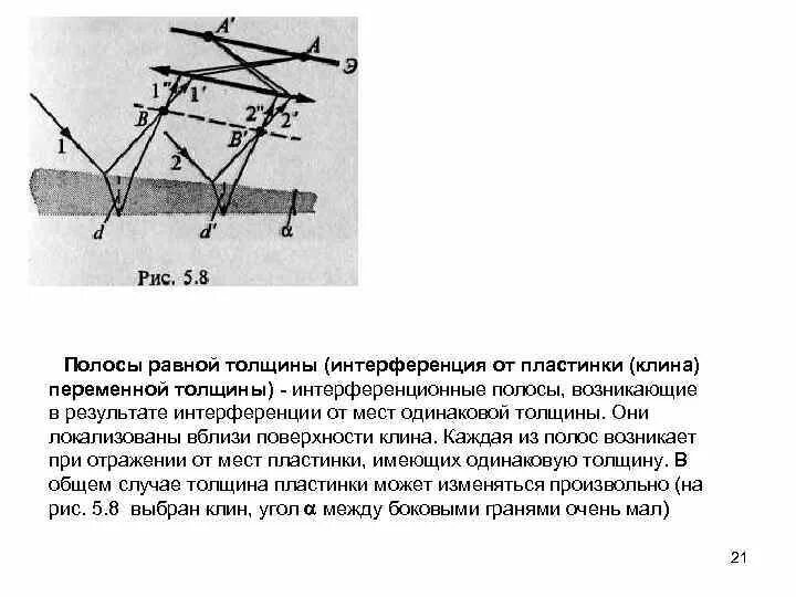 При каких условиях наблюдают интерференцию. Полосы равной толщины интерференция. Полосы равной толщины (интерференция от пластинки переменной толщины. Интерференция от Клина полосы равной толщины. Интерференция на Клине полосы равной толщины.