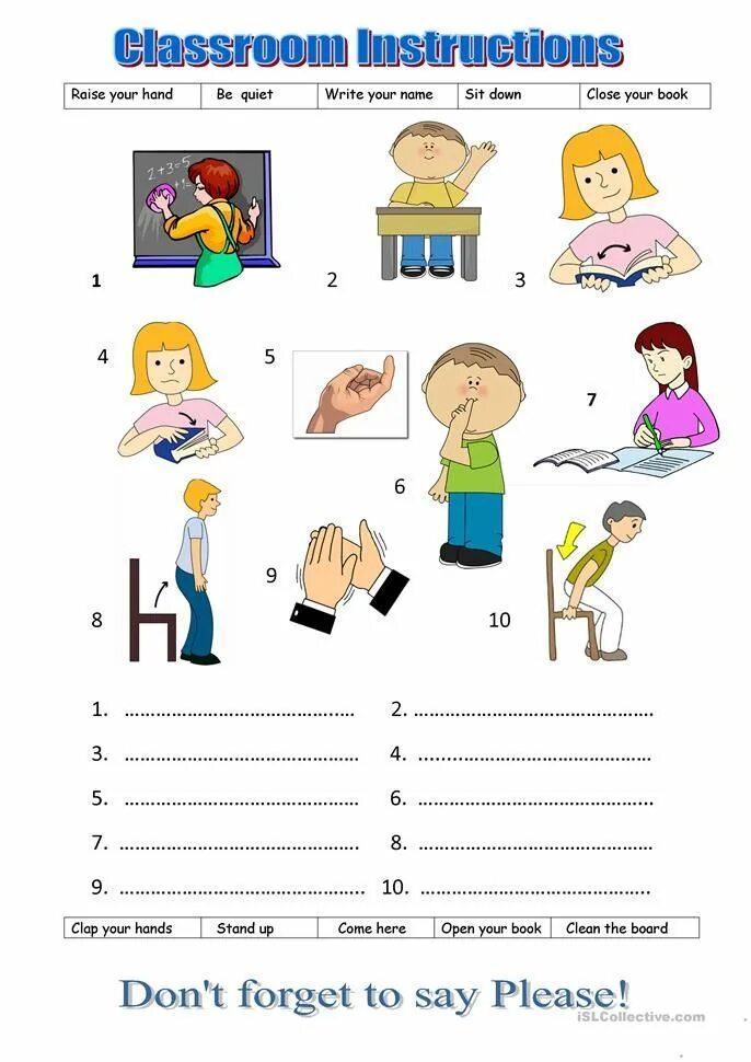 Упражнения на Classroom language. Classroom Actions английский для детей. Imperative упражнения. Classroom language Worksheets. Sit close