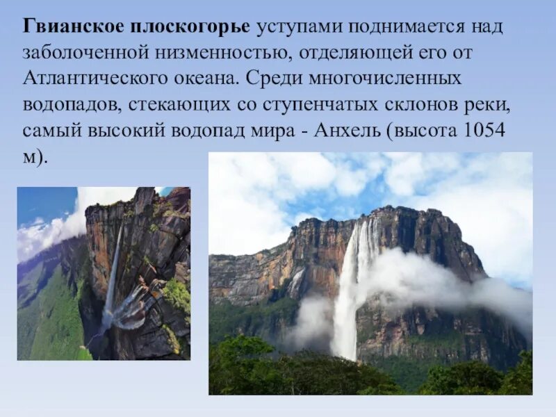 Самый высокий водопад гвианском плоскогорье. Южная Америка Гвианское плоскогорье. Бразильское и Гвианское плоскогорье. Южная Америка рельеф Гвианское плоскогорье. 9. Гвианское плоскогорье.