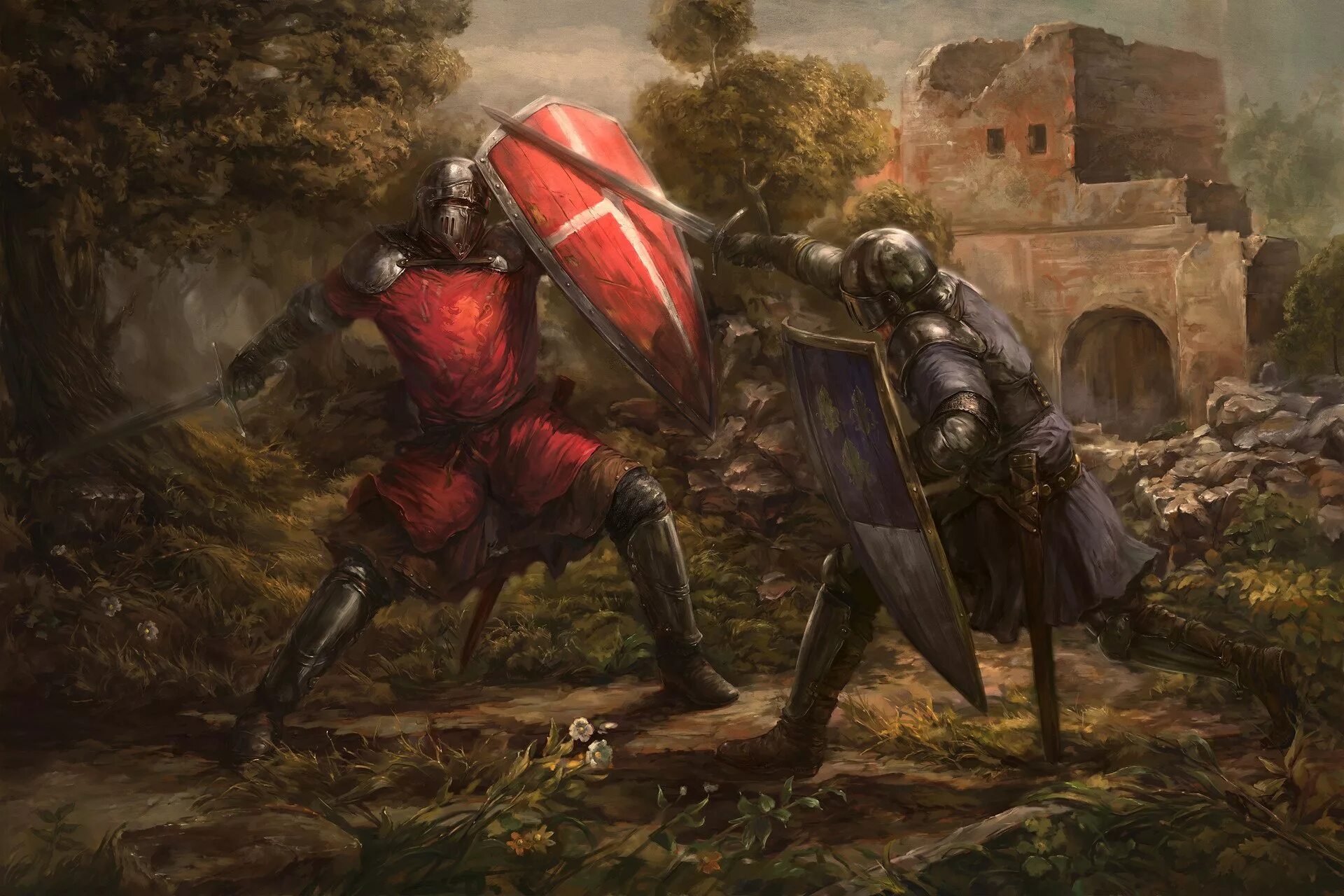 Сражение двух воинов. Кабальеро рыцарь. Сражение двух рыцарей. Два рыцаря арт. Сражение на мечах.