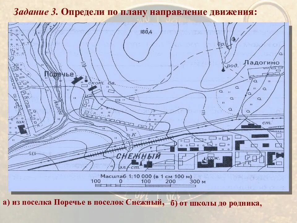 Как определить направление движения. Определите направление движения. направление на плане. как определение по плану направления движения.. карта поселка снежное.