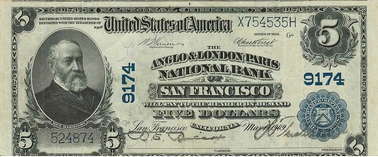 Банкноты США В слабах. Old American 5 Dollars 1902. 3 Доллара. Банкнота very Fine. 4 5 dollars