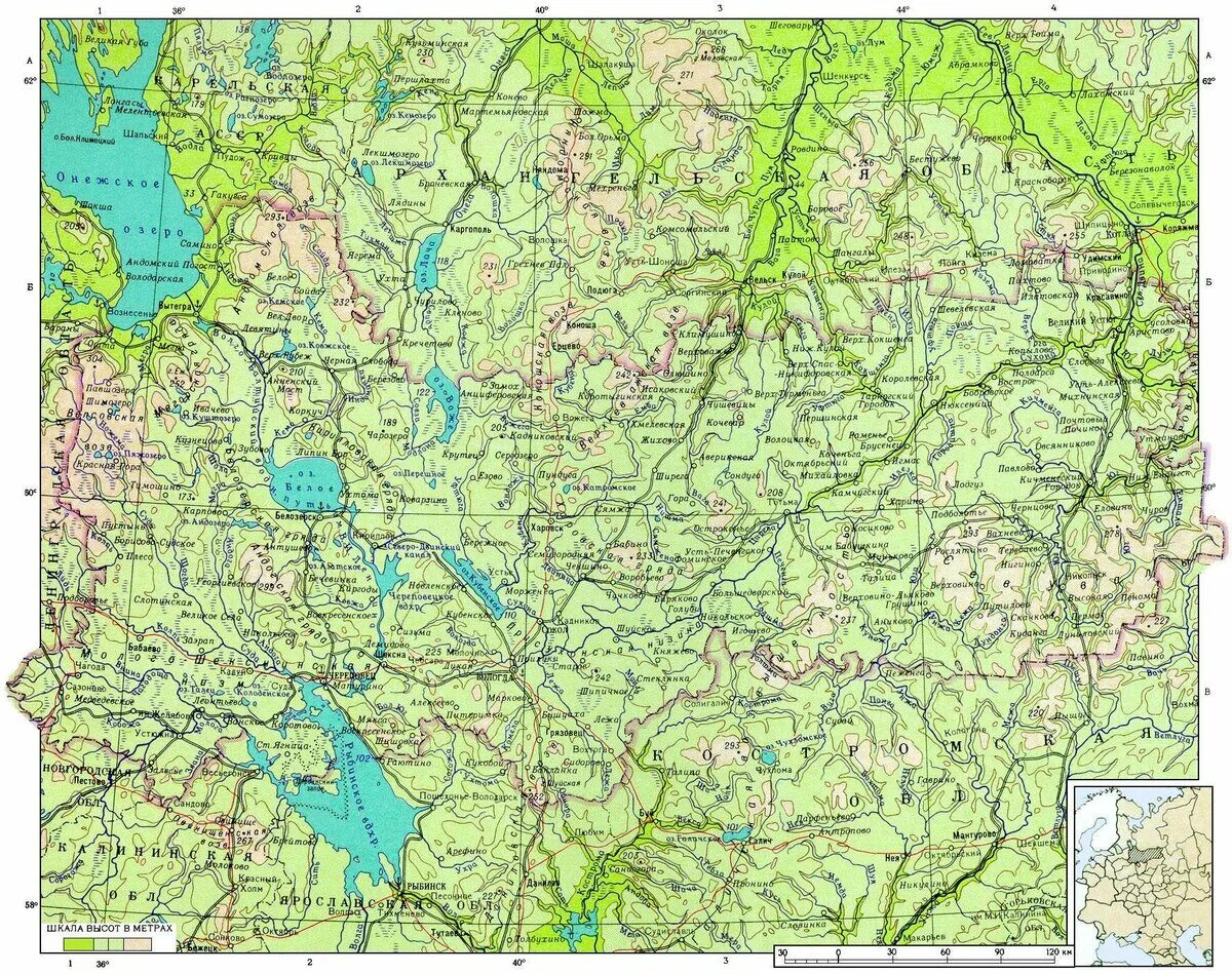 Географическая карта Вологодской области. Карта озер Вологодской области подробная. Карта Вологодской области с деревнями. Карта Вологодской области физическая карта.