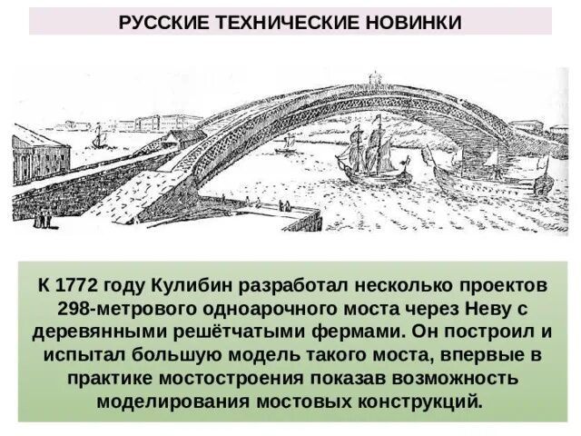 Проект одноарочного моста Кулибина. 298-Метрового одноарочного моста через Неву.