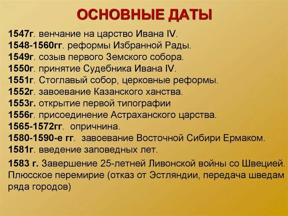 Дата известного события. Основные даты истории России 16-17 века. 1549 Созыв первого земского собора. Созыв земского собора, 1549 г реформы избранной рады.