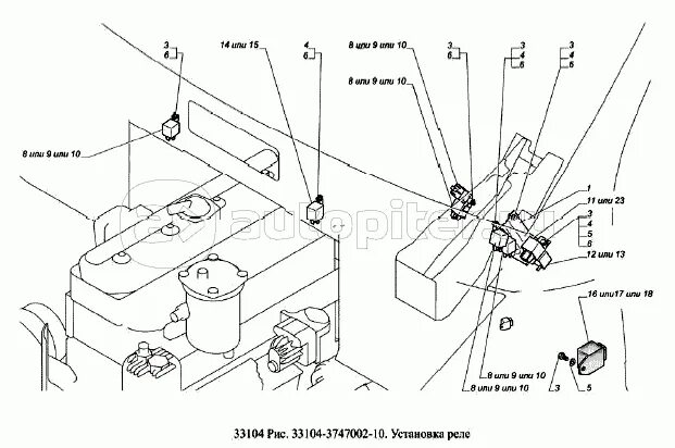 Установка реле ГАЗ-31105 (Чертеж № 29: список деталей, стоимость запчастей)