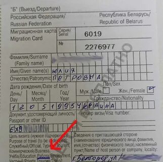 Миграционная карта цель визита частный
