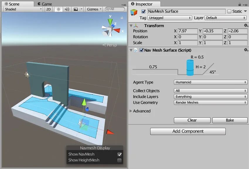 Nav mesh agent unity. Navmesh surface unity. nav mesh agent. статик меш. navmesh: неперный сектор.