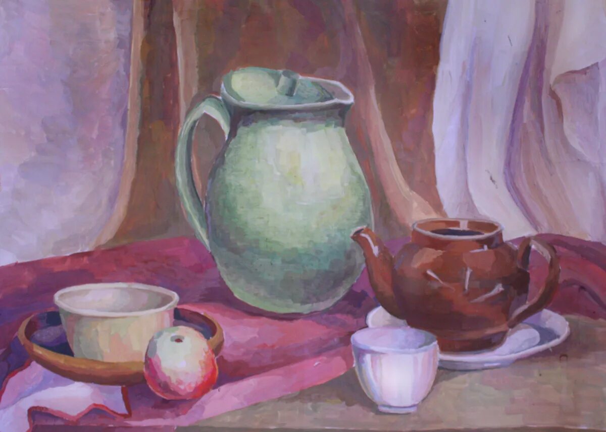 натюрморт дегеніміз не. картина а галимбаевой дастархан. натюрморт на сближенные тона. натюрморт для дошкольников. натюрморт с драпировкой гуашью.