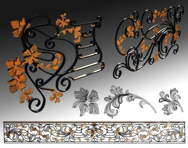 Кованые балконы. Кованые лестницы 3d модель. Решетка ограждения металлическая. Ковка 3д. Художественная ковка 3d.