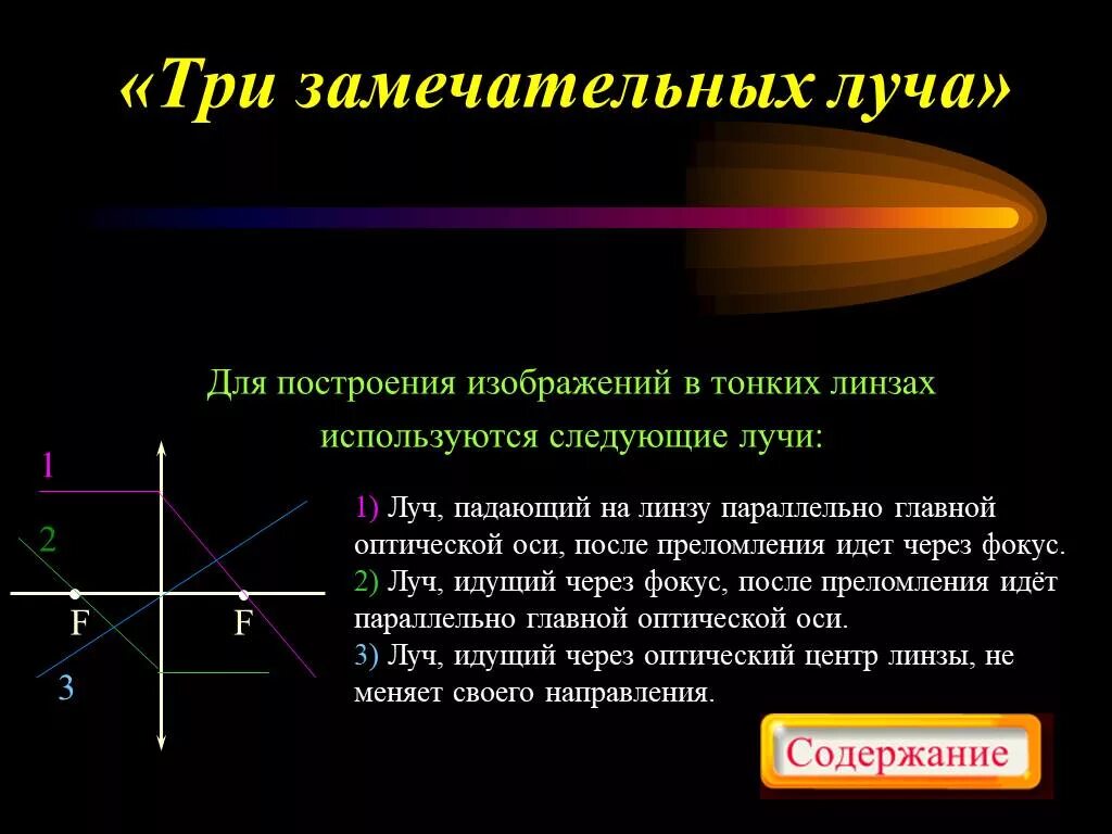 Замечательные лучи. 3 Замечательных луча. Три замечательных луча физика. Построение изображения в тонкой линзе. 3 Луча для построения изображения в линзе.