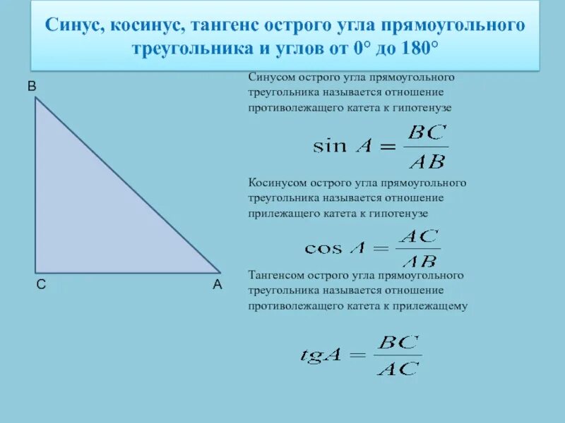 Формула синуса в прямоугольном треугольнике