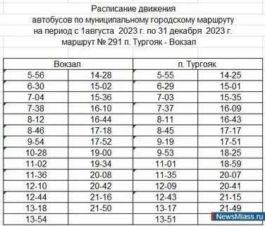291 тургояк расписание