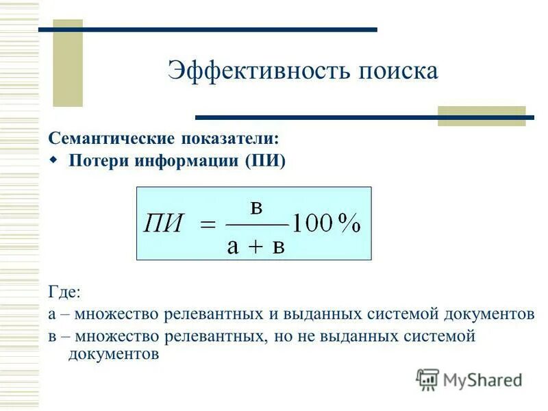 Эффективность поиска информации. Эффективность поиска информации