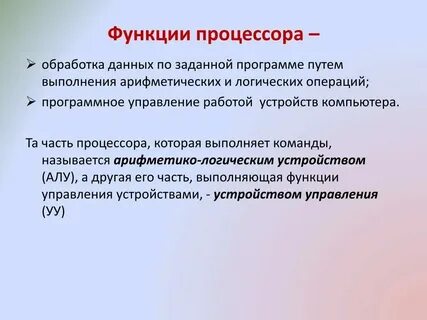 Основные функции памяти и процессора