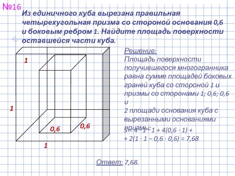 Правильная четырехугольная призма какое основание. Площадь правильной четырехугольной Призмы. Ребро правильной четырехугольной Призмы. Ребра четырехугольной Призмы. Из единичного Куба вырезана правильная.