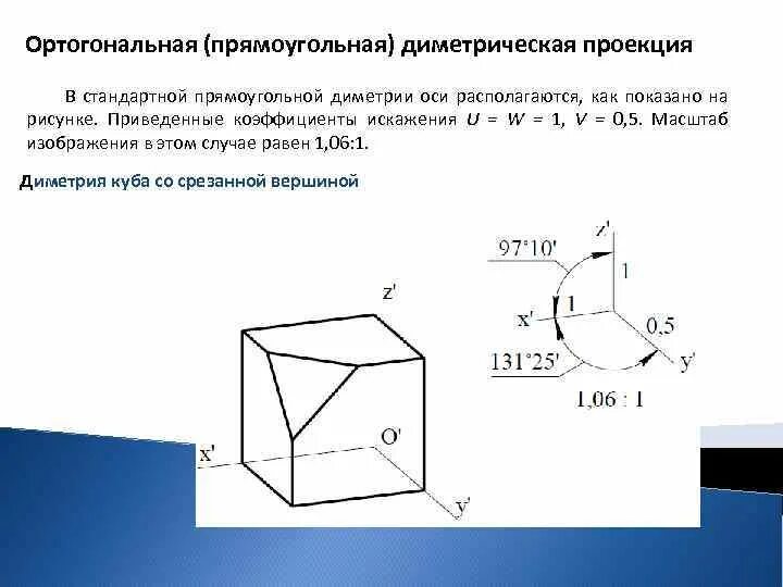 Стандартной прямоугольной. Прямоугольная диметрическая проекция. Оси стандартной прямоугольной диметрии. Оси прямоугольной стандартной диаметрии. Прямоугольная диметрическая.