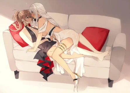 2girls amazuki_jou anthropomorphism azur_lane dark_skin jean_bart_(azur_lan...